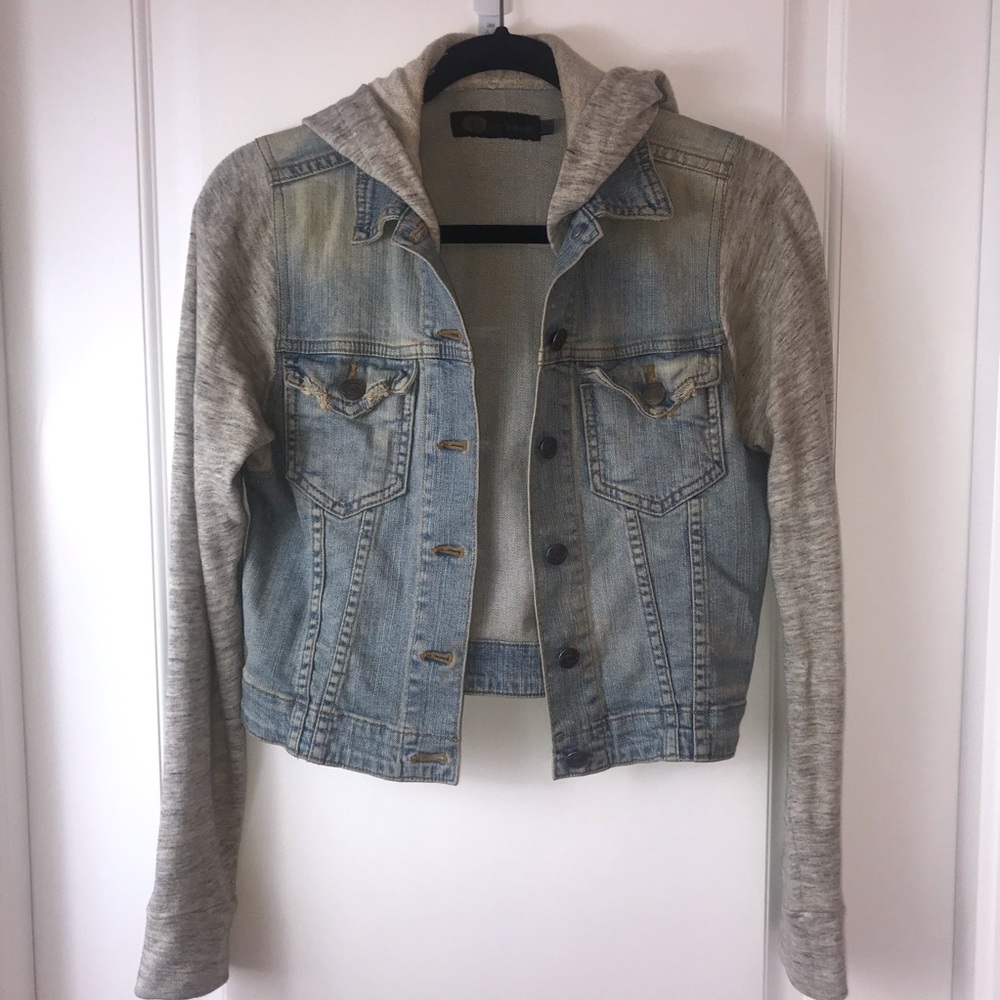 JET-sweatshirt sleeved hoodie/denim jacket